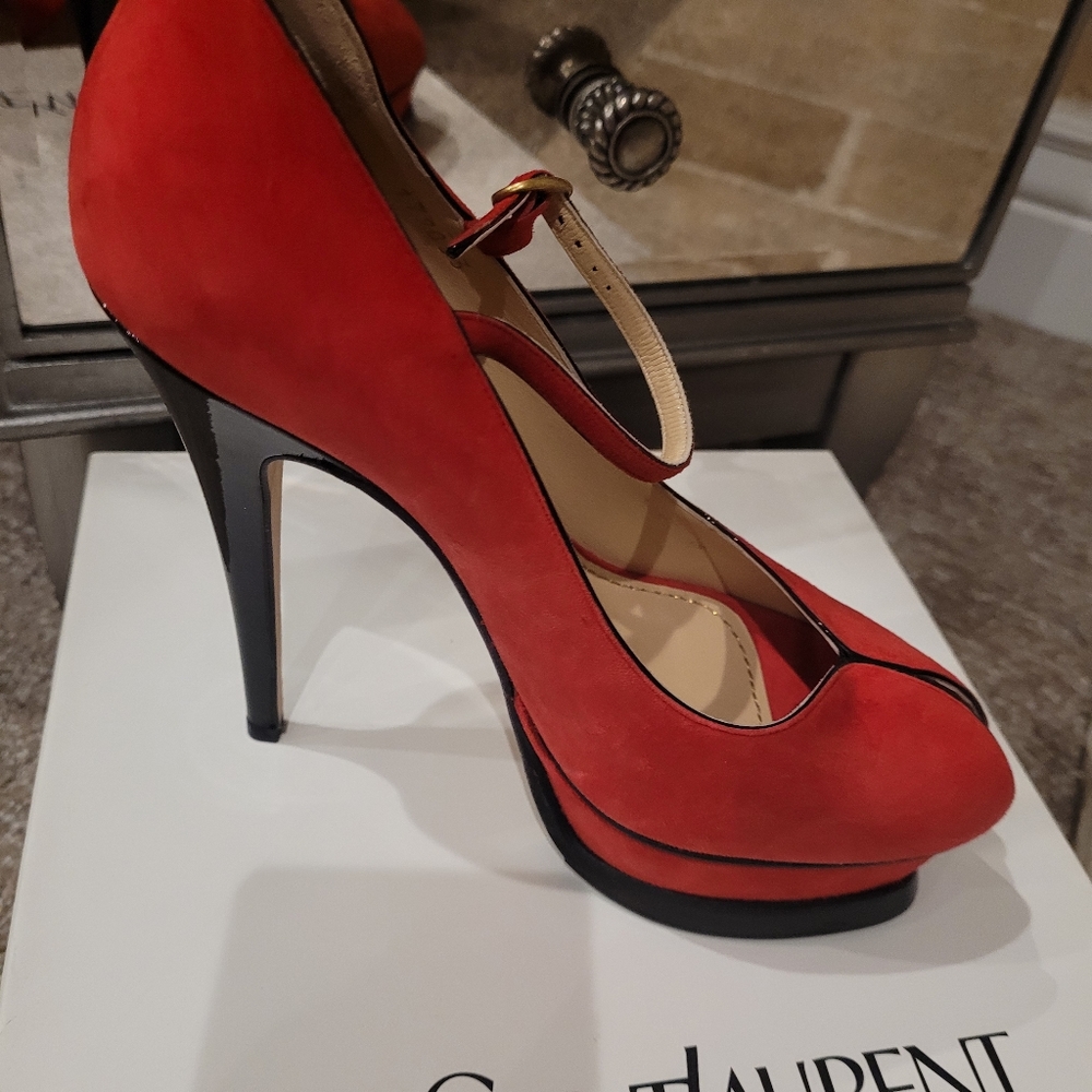 Yves Saint Laurent (YSL) Tribute Pump, Kid Suede Deep Red, Size 37, Wome… - Picture 11 of 17